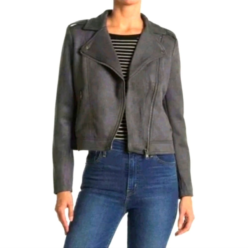NEW Philosophy Faux Suede Leather Moto Jacket Small Crop Heavy Coat Summer Fall